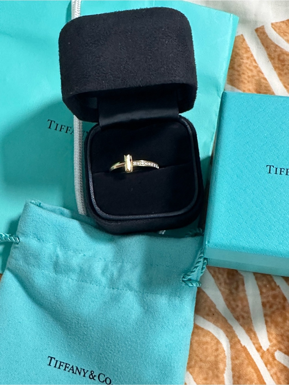 Tiffany & Co. Yellow Gold T Wire Ring with Diamond Accents